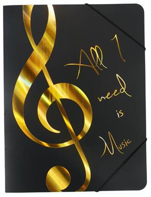 Elastic folder ''All I need is Music'' golden A4